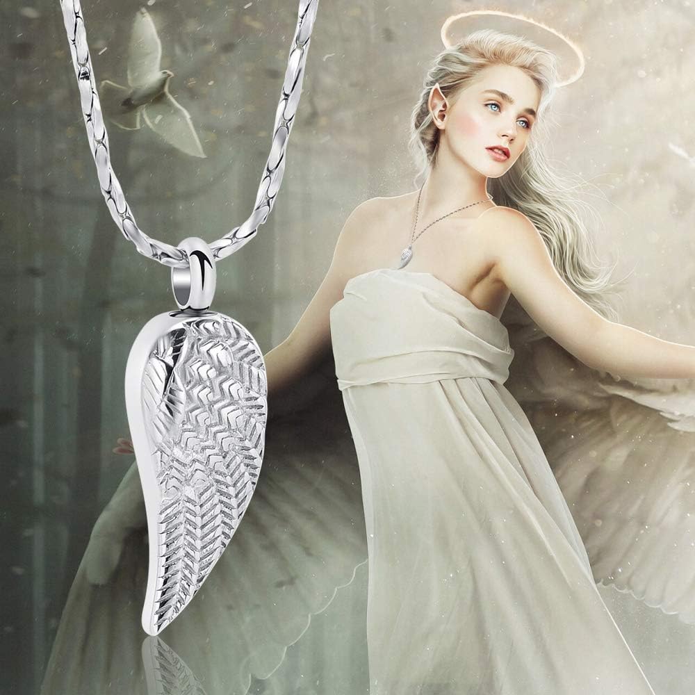 Imrsanl Angel Wing Cremation Jewelry Urn Necklace for Ashes for Women Men Stainless Steel Urn Pendant Ashes Holder Memorial Jewelry - Image 7