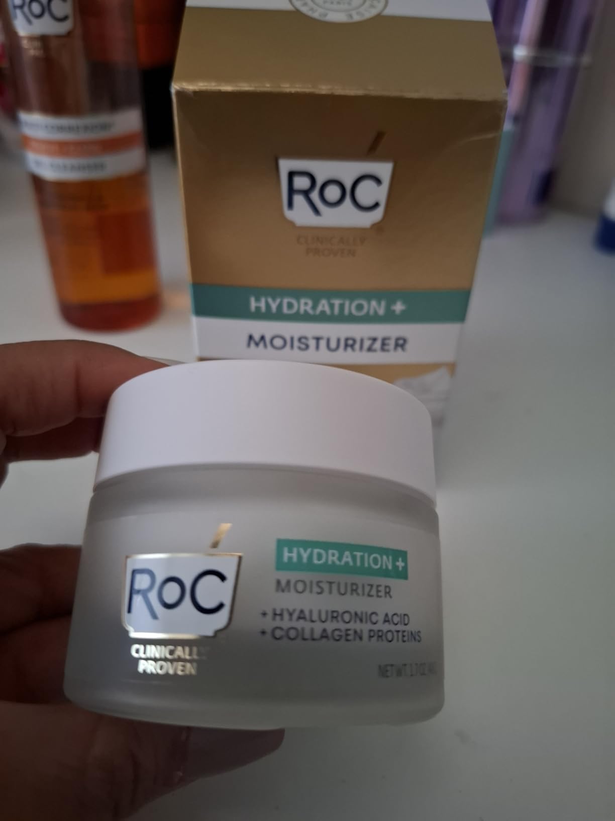 RoC Hydration+ Hyaluronic Acid Moisturizer Face Cream Fragrance Free Sensitive Face Moisturizer with Collagen Proteins 1.7 Ounces with Retinol Eye Cream Packette