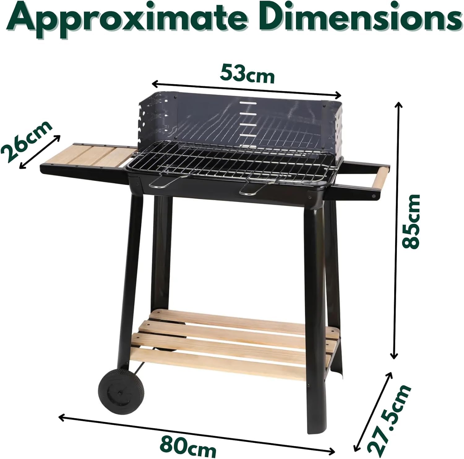 Garden Mile Parrilla de carbón con altura ajustable, carrito portátil para barbacoa con recogedor de cenizas y ruedas para cocinar al aire libre, jardín, fiesta, color negro