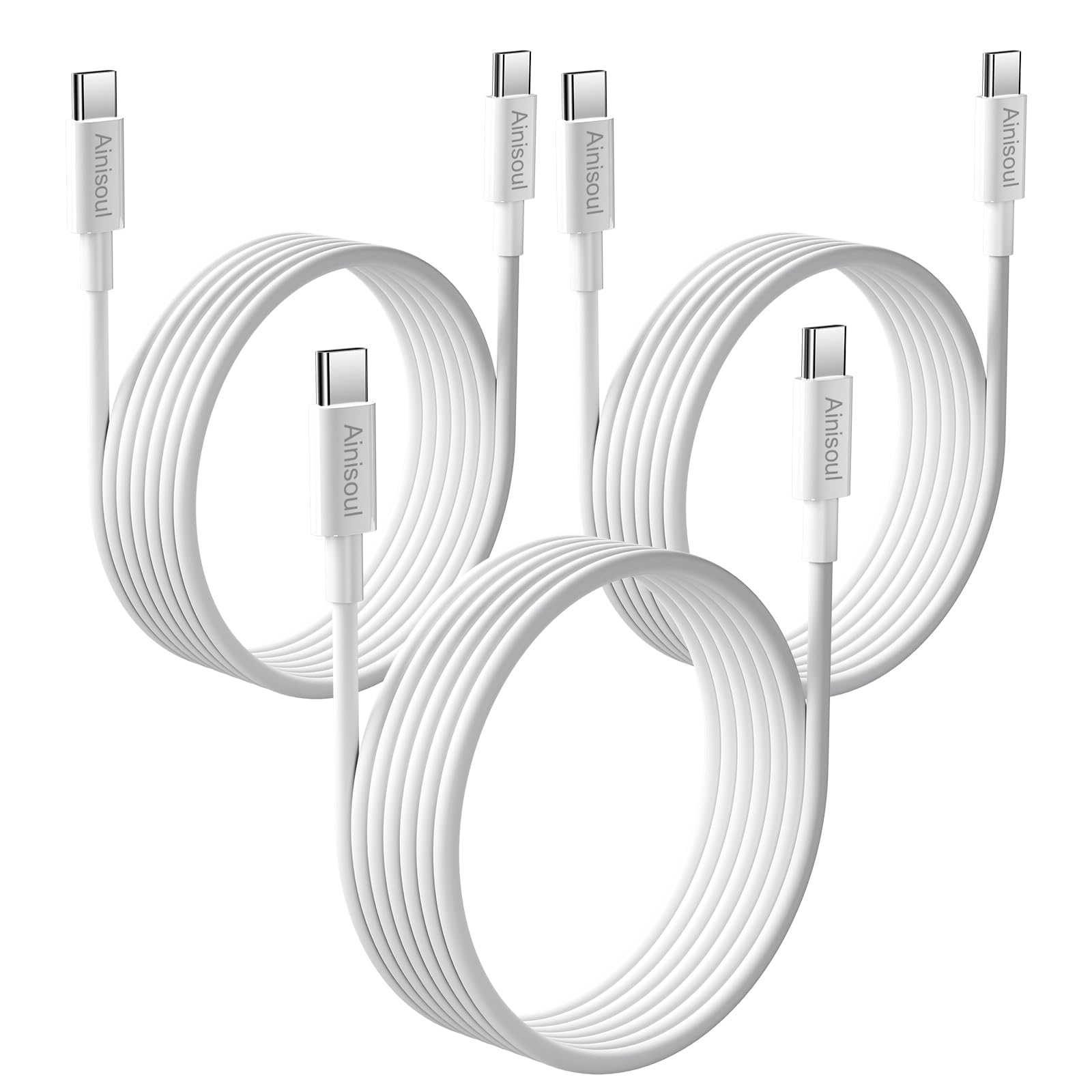 Cable USB C a USB C de 3 pies, 4 unidades, cables USB C de 60 W, cable de carga rápida tipo C para iPhone 16 15, MacBook Pro, iPad Pro Air, Samsung Galaxy S23 S22 S21 Ultra (blanco) (3, 6
