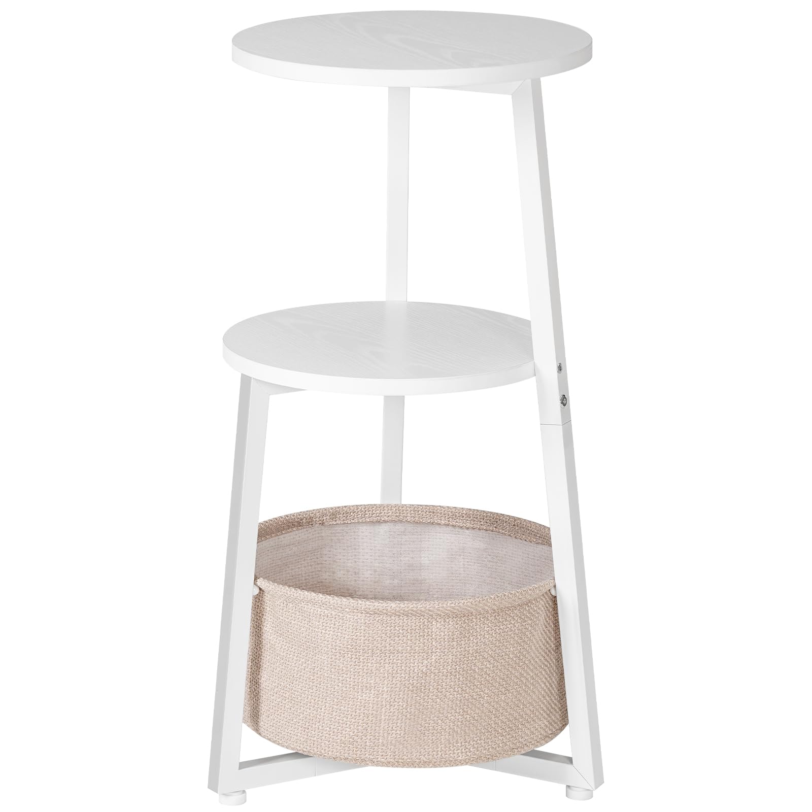 HOOBRO Round Side Table, 3 Tier Bedside Table with Storage Shelves, Accent Small Corner Table Compact Sofa Side Tables for Small Space in Living Room, Bedroom White EWW169BZ01