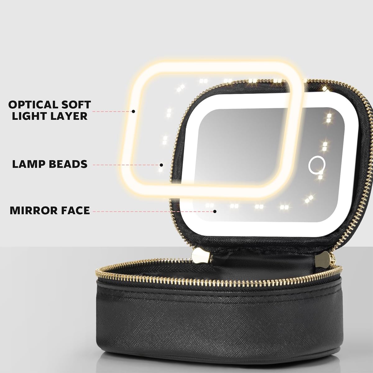 Trousse de maquillage avec miroir LED PU Noir Moderne