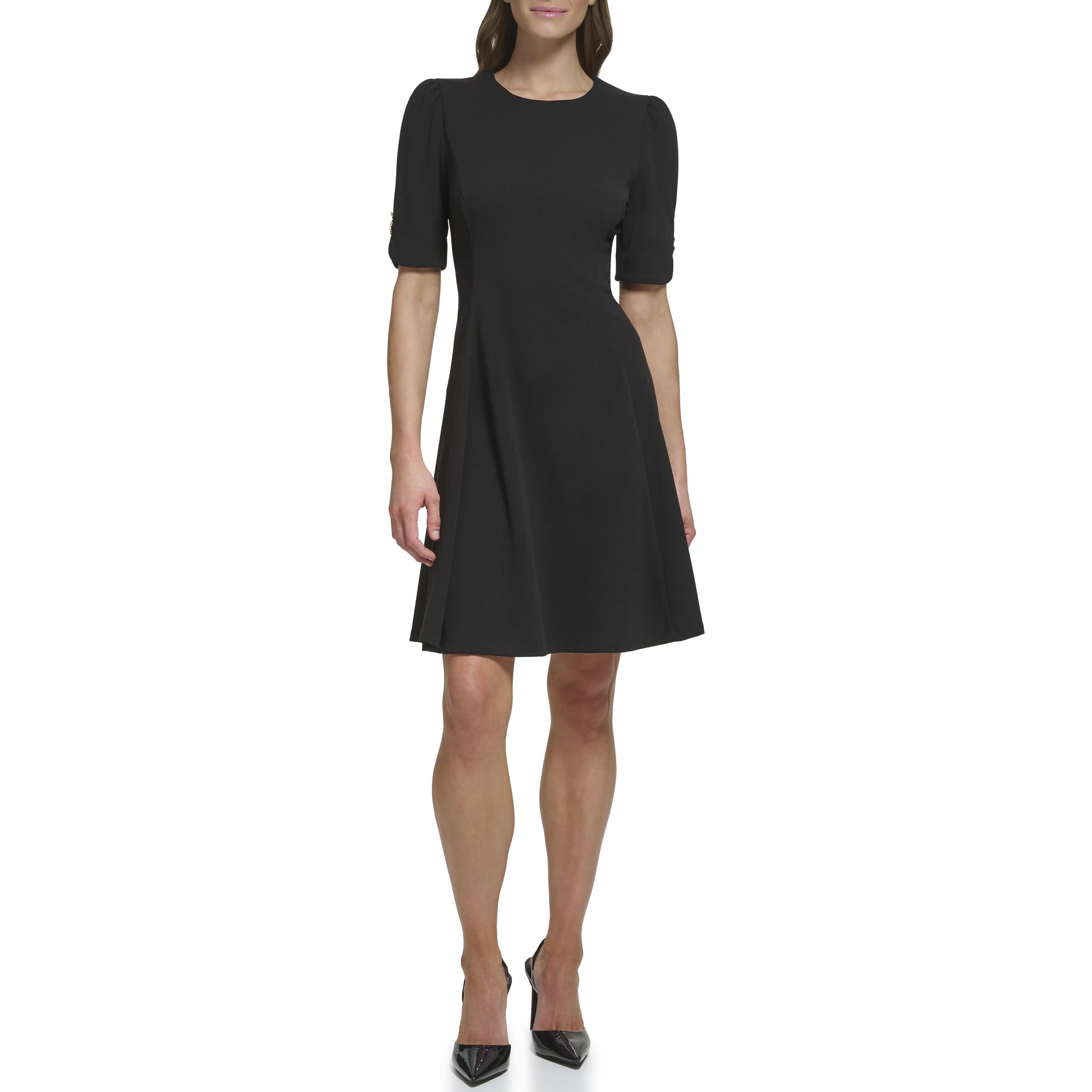 DKNY Women's Short Sleeve Jewel Neck Fit & Flare Mini Dress