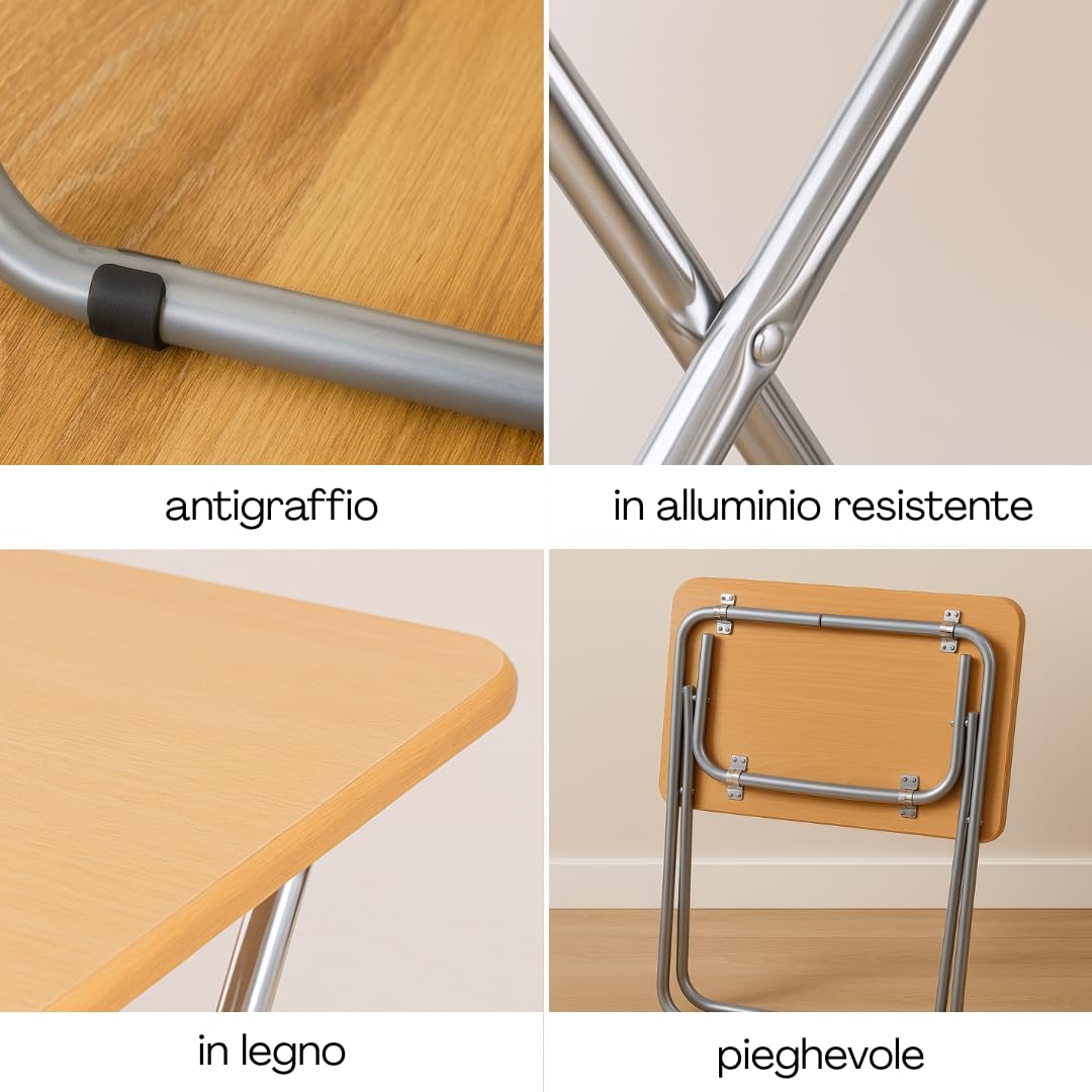 Generico Tavolo Pieghevole Quadrato - 80x80x70cm, Tavolo Salvaspazio Scrivania In Legno e Metallo, Per Computer, Pc, Pranzo, Ospiti, Ufficio -MH67803