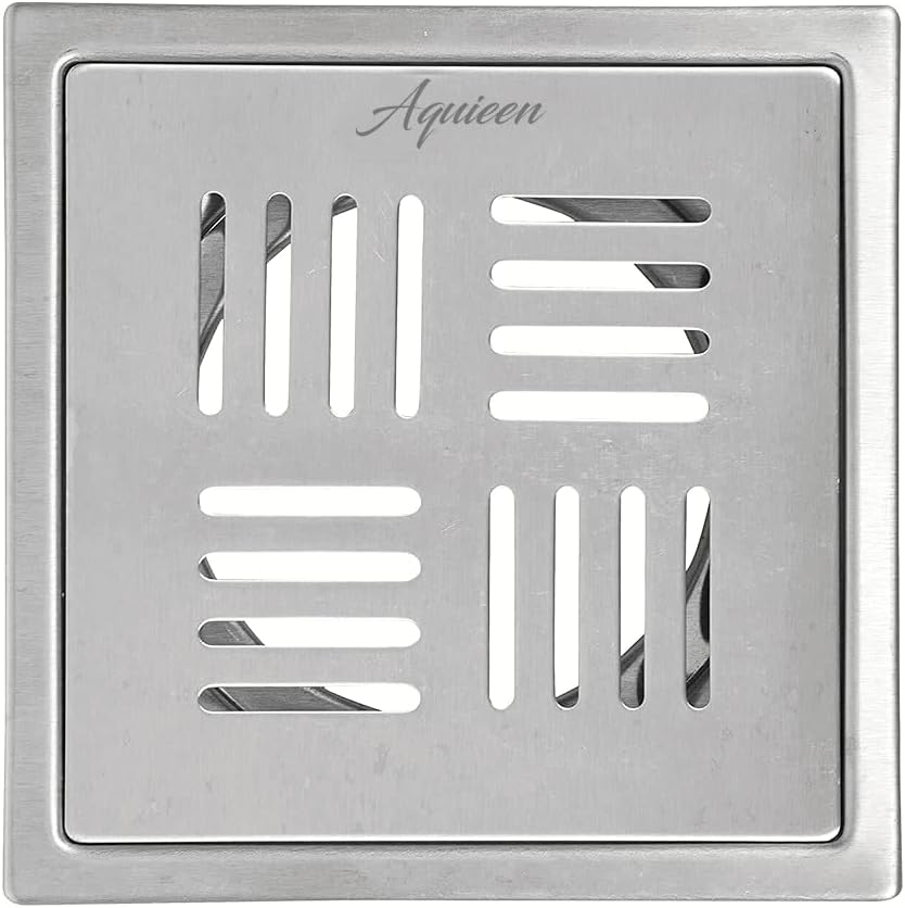 Aquieen Stainless Steel Floor Grating 6x6 Inches | Square Shower Drain Jali with Electro-Coated | Durable and Elegant Bathroom and Kitchen Drain Cover | Modern Floor Waste Solution