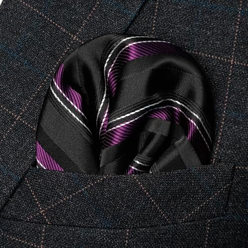 Image of RBOCOTT Silk Stripe Plaid Tie and Pocket Square with Tie Clip Sets for Men