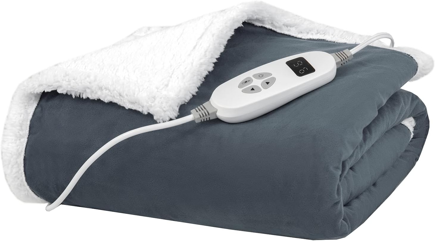 Giantex Heated Electric Blanket Throw, Reversible Sherpa