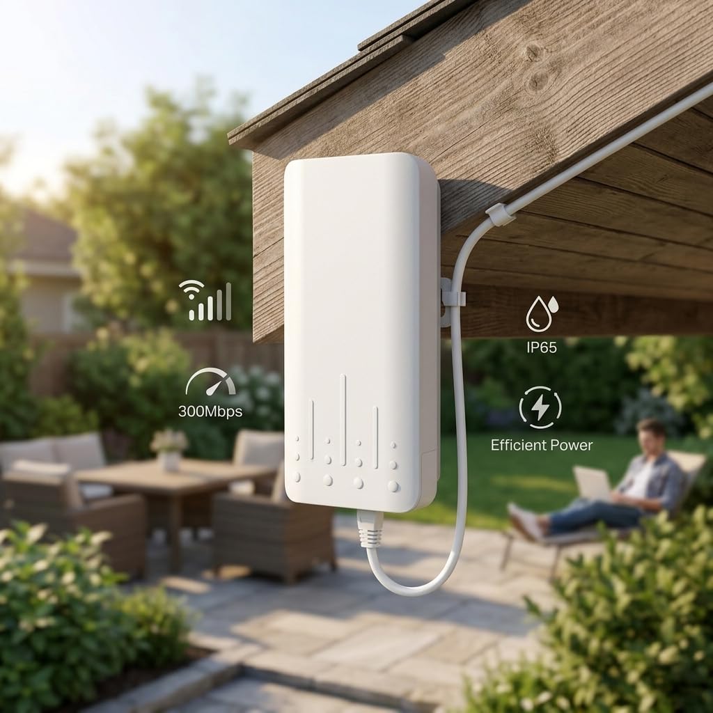 Outdoor WLAN Verstärker,Energiesparend (3W), Wetterfest IP65,300 Mbit/s WiFi Repeater 2,4 GHz,Für Garten, Terrasse, Hof