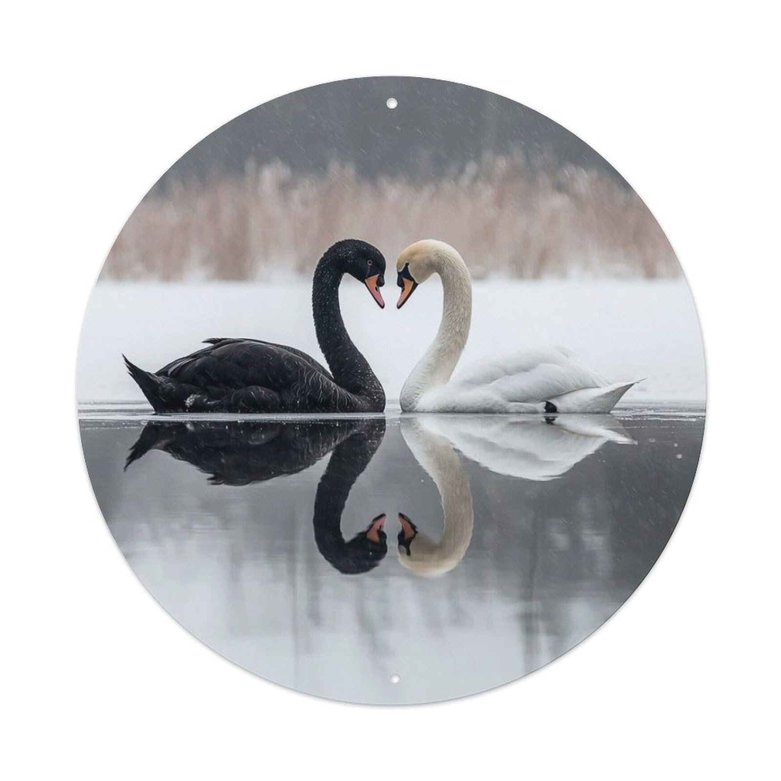 Wildlife Two Swans Forming Heart Vintage Metal Tin Sign Plaque Wall Decor for Cafe, Club Bar, Office, Garden Metal Poster 8x8Inch