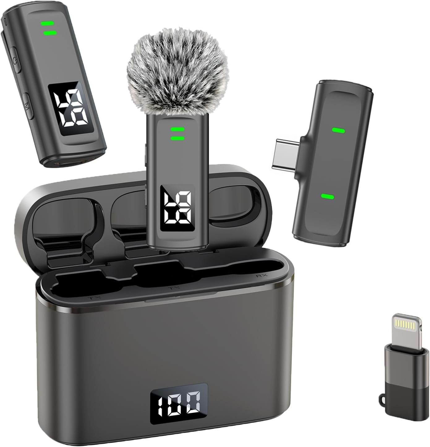 Wireless Lavalier Microphone for iPhone 17/16/15 Android - Mini Phone Microphone Clip on Lapel Mic with 35H Charging Case for Video Recording TikTok YouTube, 75Ft Transmission