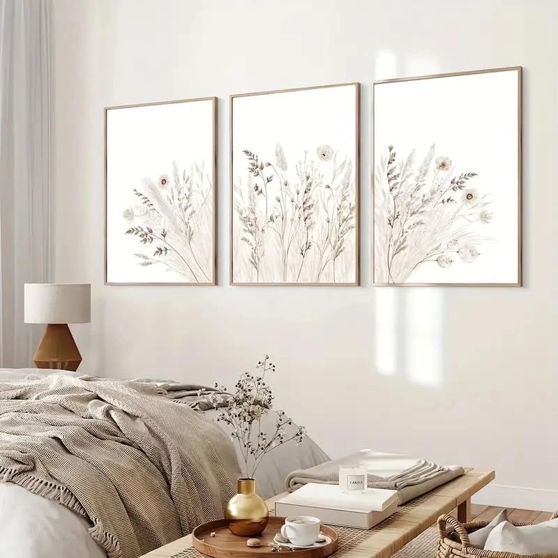 Tableau fleurs sauvages style moderne et épuré triptyque de 40x55 cm