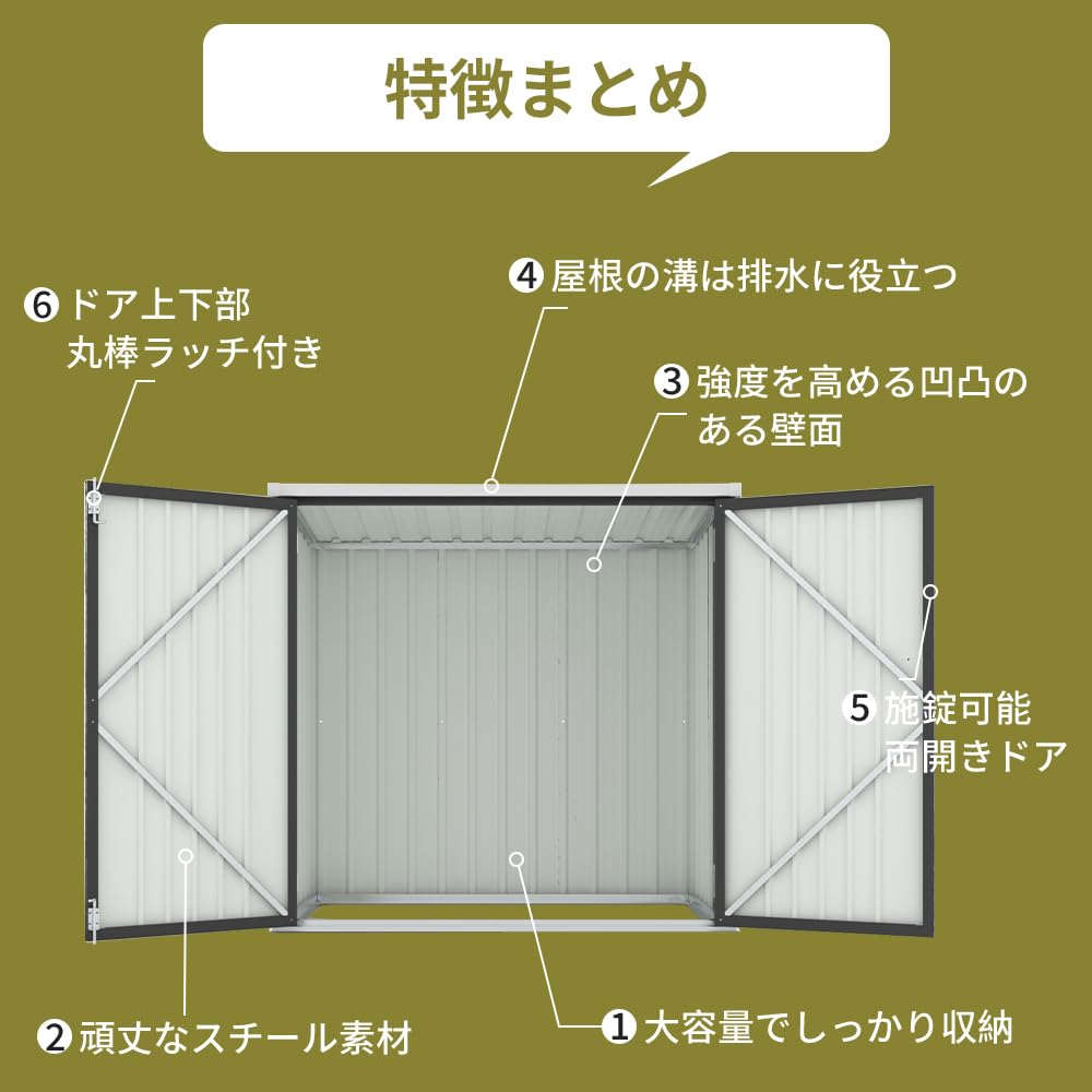 Amazon | 物置 屋外 スチール 倉庫 幅141*奥行き86*高134 ストッカー 