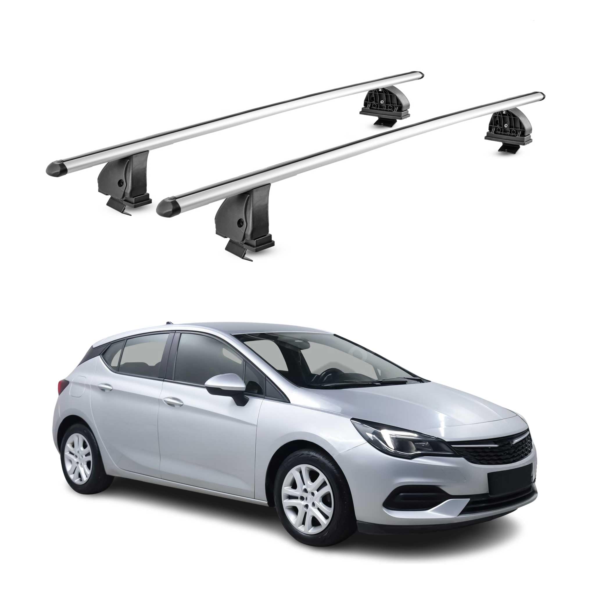 OMAC Dachträger für Opel Astra K 2015-2021 Aluminium 2 Stangen Silber | TÜV/DIN 75302:2019 geprüft, Abschließbar, bis 75 kg Traglast, T-Nut-Befestigung, Querträger, Grundträger