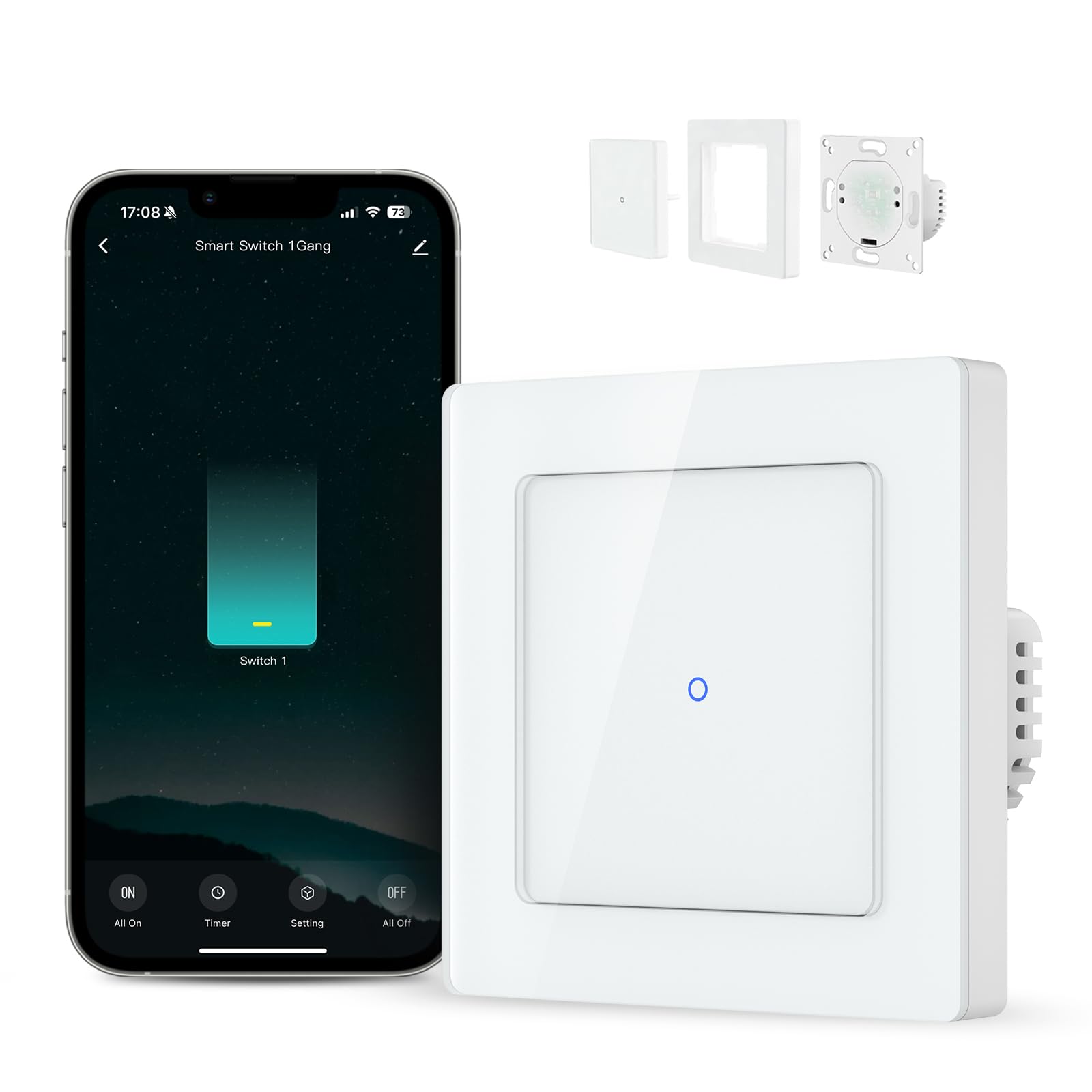 MIUCDA Interruptor de luz inteligente empotrado, interruptor de luz táctil wifi, interruptor de luz de pared, compatible con Alexa, Google Home para salón, oficina, cocina, 1 vía, negro