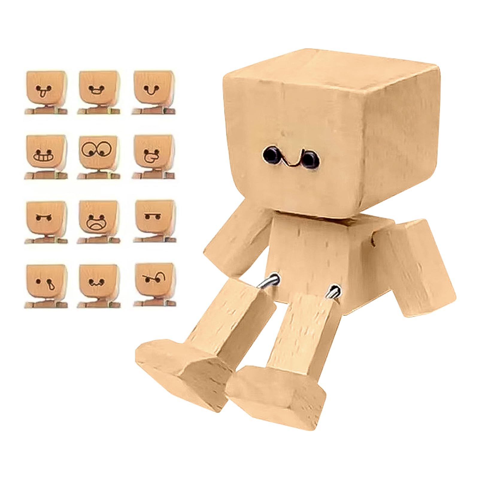 ZhuXIXILiang Shaking Wooden Man Figurine Charming Little Wooden Figure With Shaky Legs for Car Magnetic with 12 PCS Magnetic Expressions Car Dashboard Accessories Gifts for Men Women