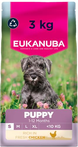 Eukanuba Puppyvoer met verse kip voor kleine rassen, premium droogvoer voor junior honden, 3 kg