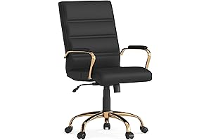 Whitney Mid-Back Contemporary Black LeatherSoft Office Desk Chair with Gold Frame and Swivel - MCM