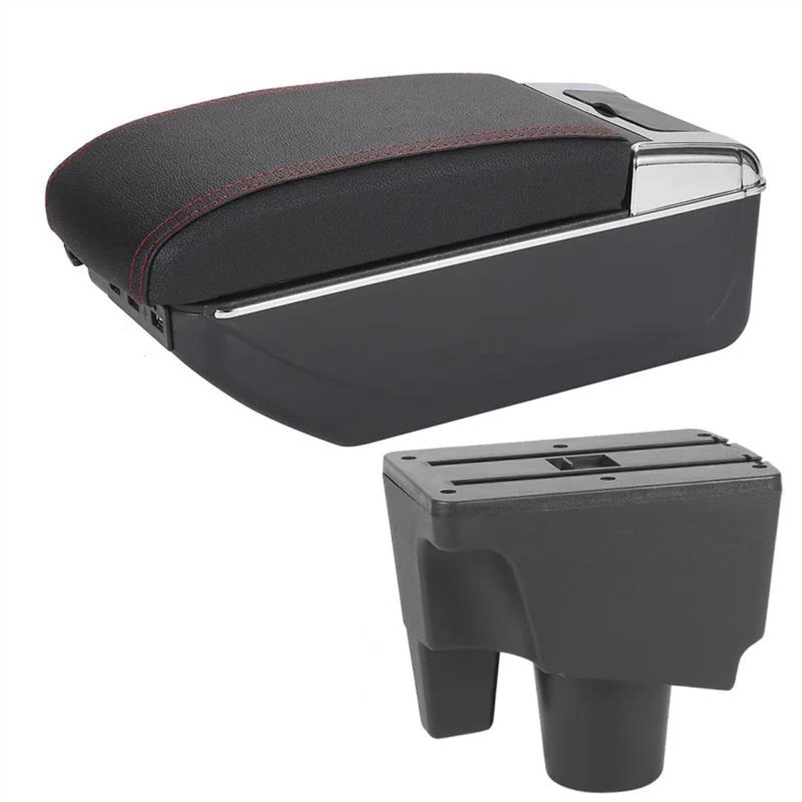 Noheeu A1 Black Red 7Usb Armrest Box With Multifunctional Support Pu Upholstered Car Interior Modification Accessories For Prius C For Aqua