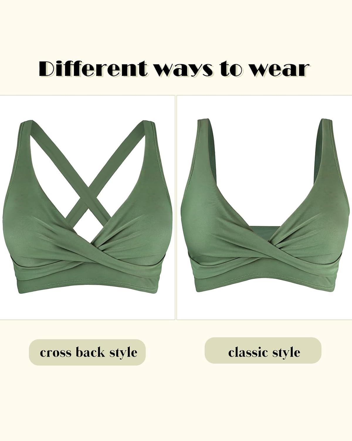 Women's V Neck Bikini Tops Twist Front Cross Back Adjustable Straps Padded Swimsuit Bathing Suit Top Only for Women - Image 5