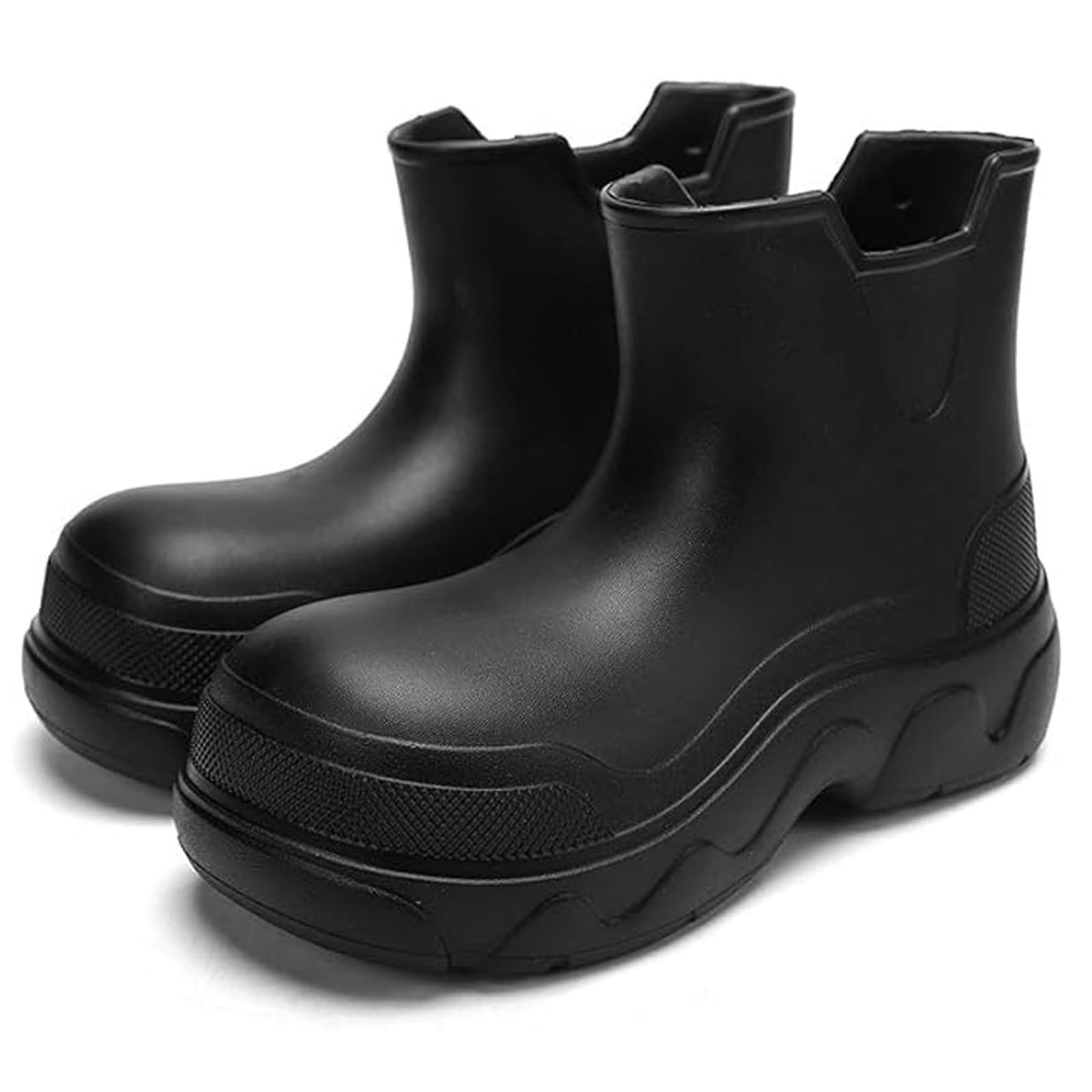 Unisex EVA Chunky Platform Ankle Rain Boots Comfort Round Toe Non Slip Rubber Sole Waterproof Garden Work Short