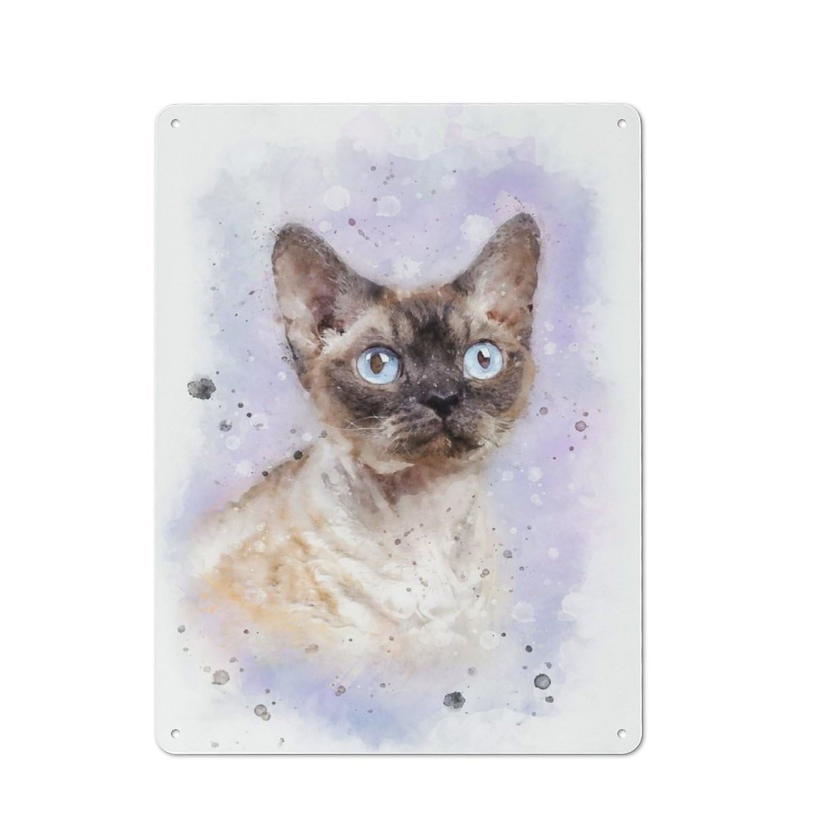 Junmoney Style-12 Vintage Tin Sign 40X30cm With Devon Rex Cat Watercolor For Guest Room Or Hallway, For Retro Home Interiors, For Garage And Workshop Walls