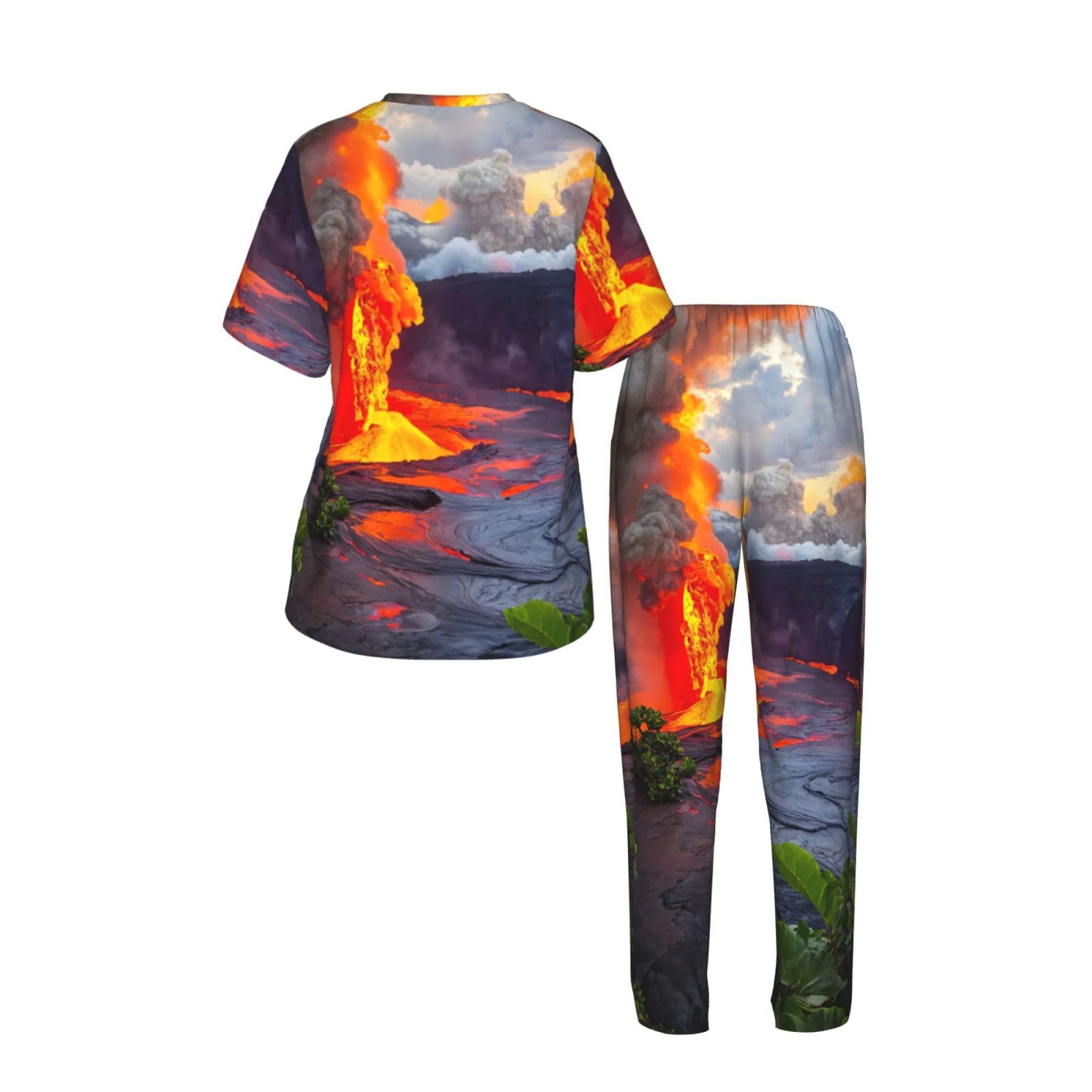 Kilauea Volcanos Print damska piżama z krótkim rękawem zestaw bielizna nocna letnia miękka wygodna domowa bielizna nocna