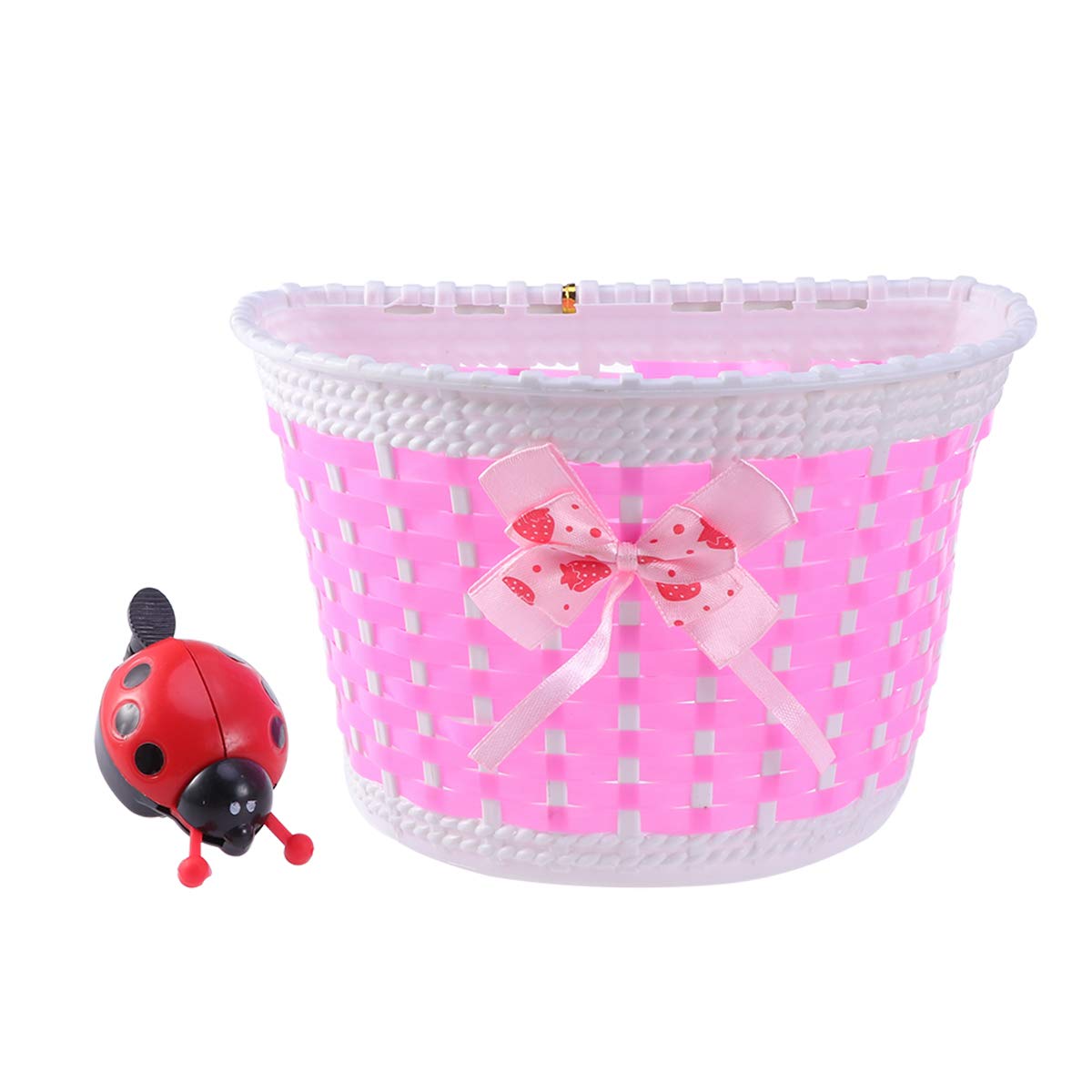 LIOOBO Bicycle Scooter Basket for Children Kids Boys Girls Bike Basket Plastic Knitted Bow Knot Front Handlebar Handmade Bag - Pink