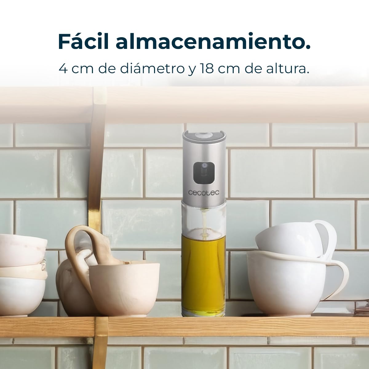 Cecotec Aceitera de Spray Polka OilSpray 1000 Cecofry. Cuerpo de Vidrio Resistente y Transparente y Acero Inoxidable 304, Capacidad 100ml, Dosis de Aceite Justa, Uso Cómodo