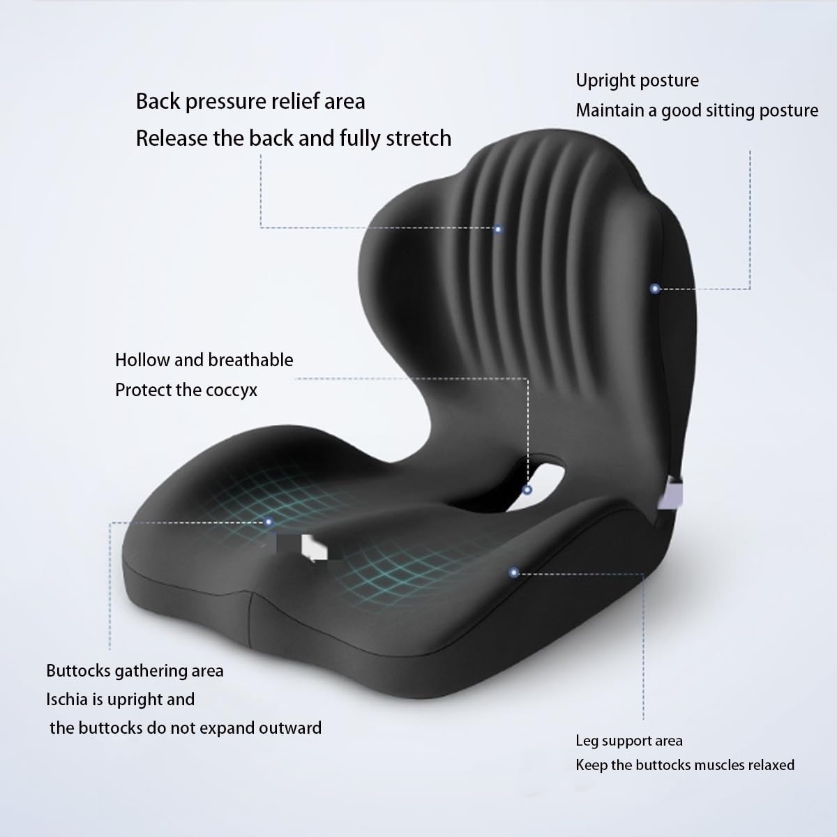 Cojín de espuma viscoelástica para asiento y respaldo para silla de oficina y coche, diseño ergonómico en forma de L con parte inferior antideslizante