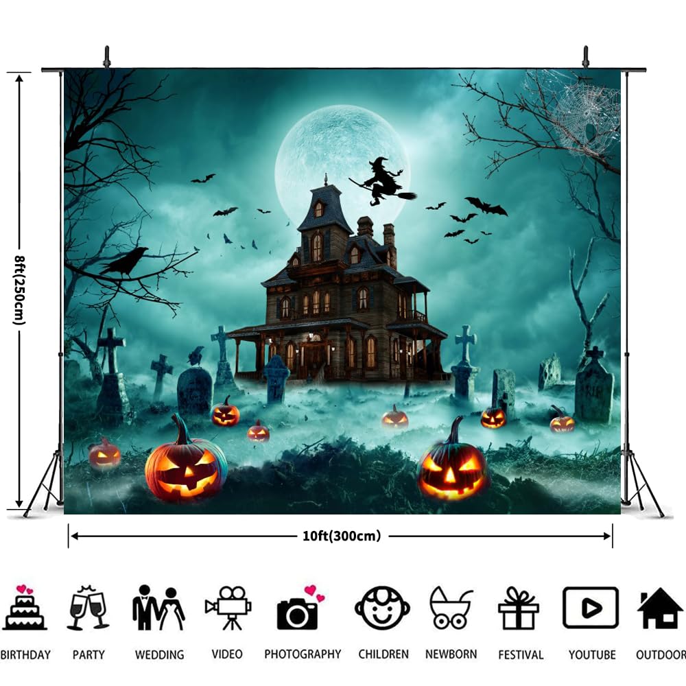 Orange Halloween-Fotohintergrund, 3x2,4 M – Gruselhaus, Friedhof, Geister & Kürbisse Für Party-Deko & Foto-Shootings