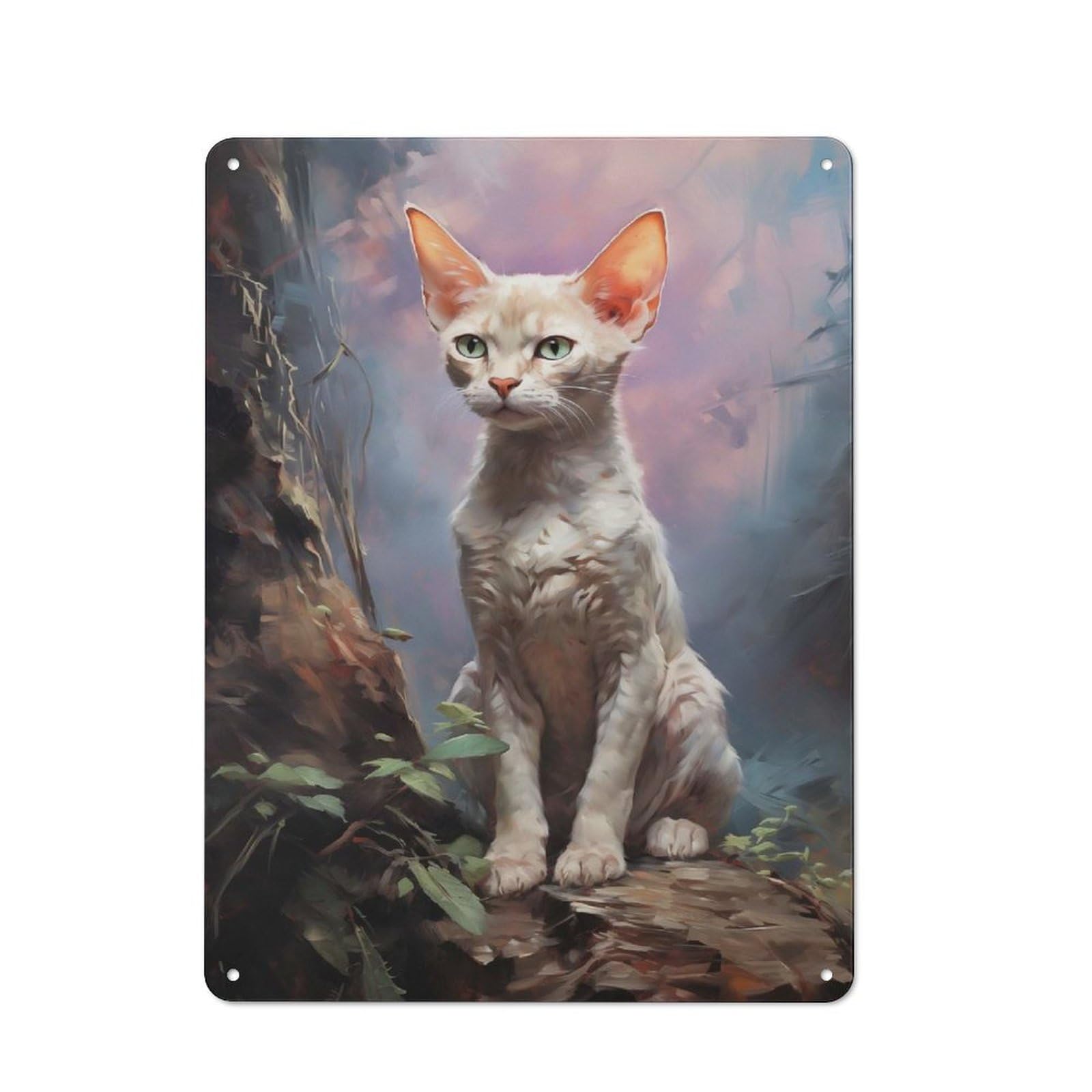 Junmoney Style-19 Tin Wall Plaque 40X30cm With Devon Rex Cat For Home Office Or Studio, For Garage, Workshop And Man Cave Decoration