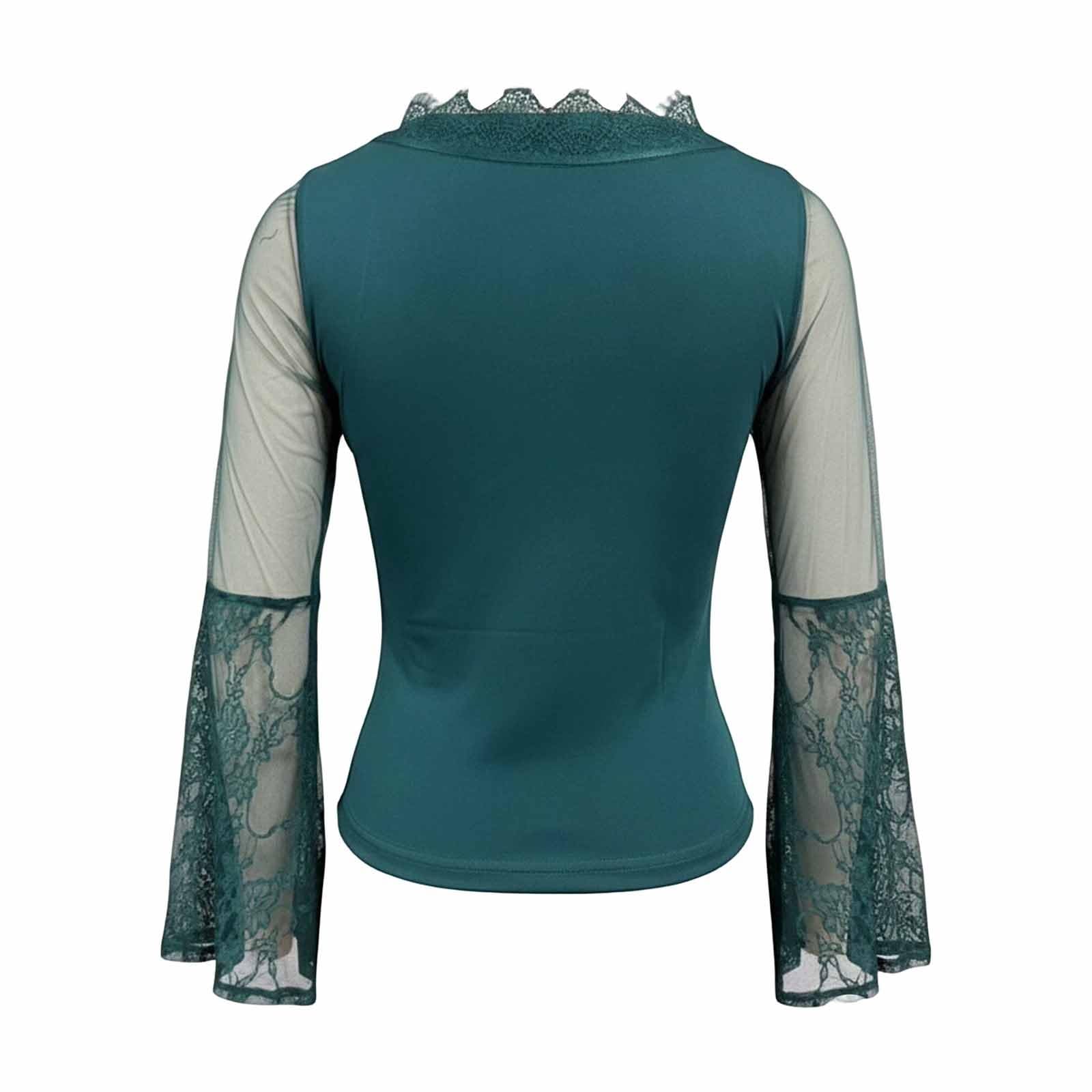 T-Shirts et Tops de Sport Femme été Casual Chic Elegant Basic Top Chemisier élégant en Dentelle Transparente et résille Manches Longues Style décontracté en soirée