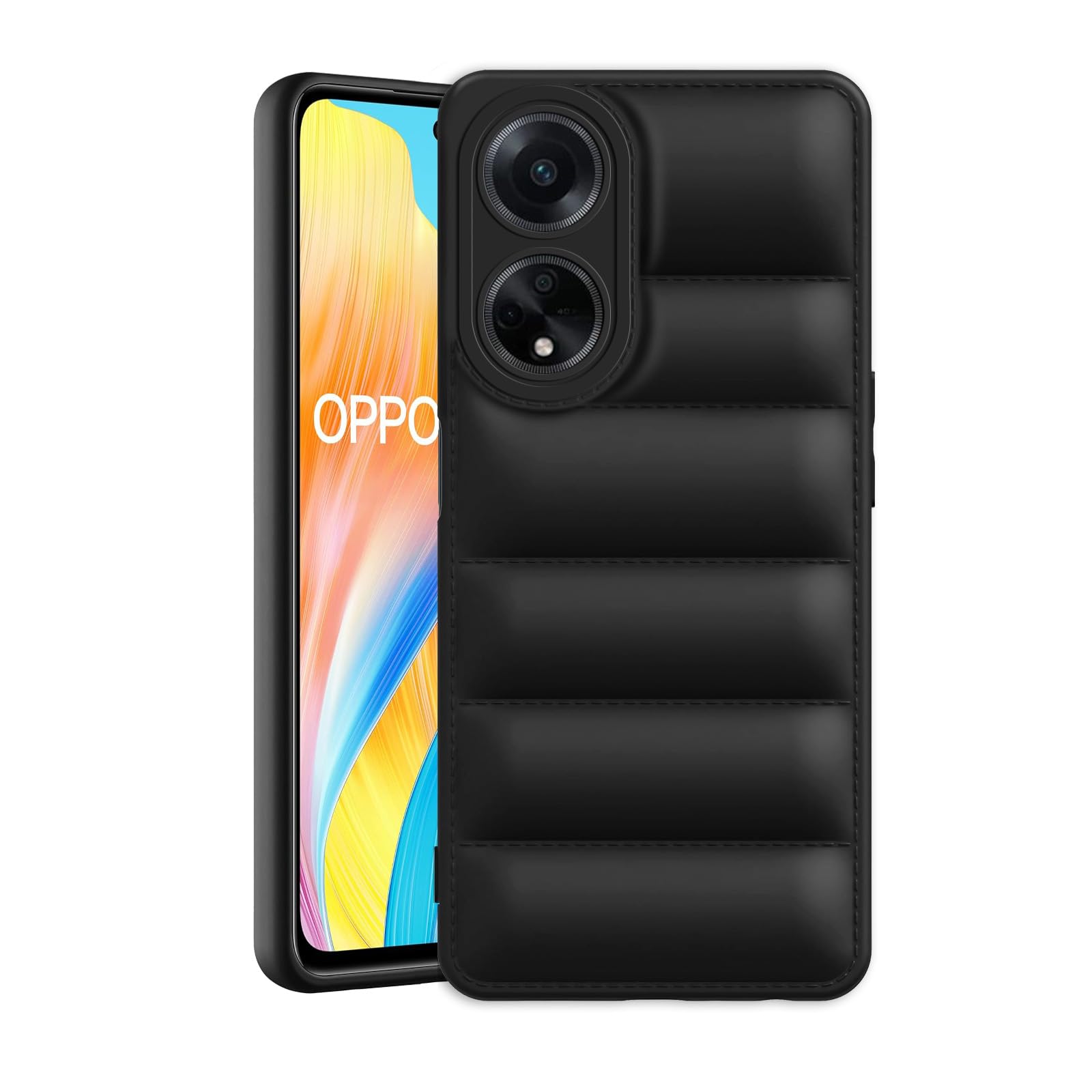Amazon Brand - Solimo Rubber Puffer Case Camera Protection Soft Back Cover for Oppo F23 5G -Black (B0CV54C68V) Amazon Price History, Amazon Price Tracker