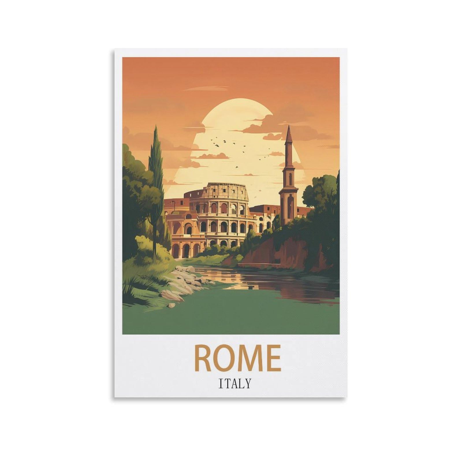YNIEILUU Rome Italy Vintage Travel Poster 08x12inch(20x30cm) Canvas Art Posters Painting Pictures Wall Art Prints, Wall Decor for Bedroom