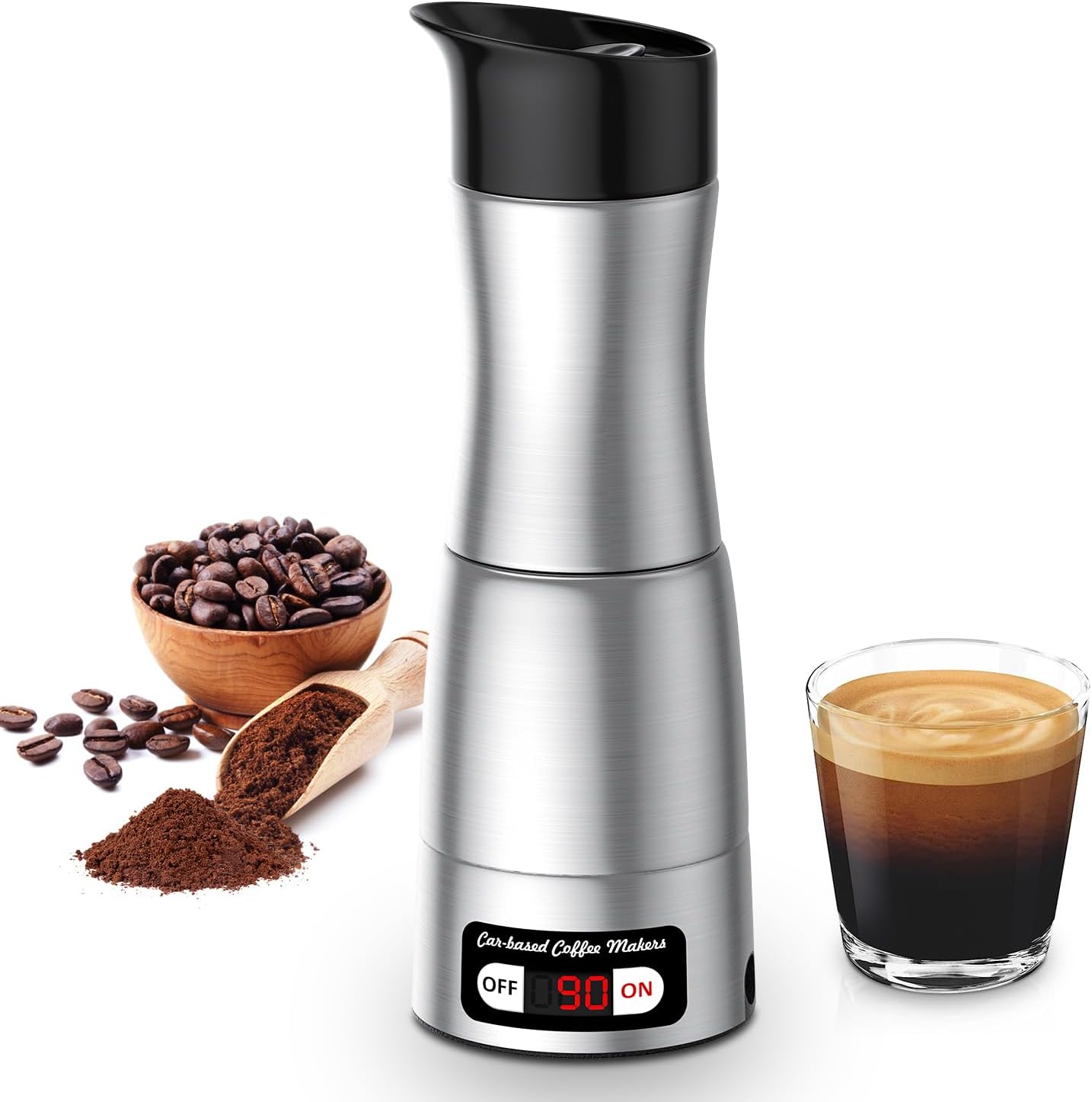 Portable Coffee Maker, 12V/24V/110V Electric Expresso Machine with Self