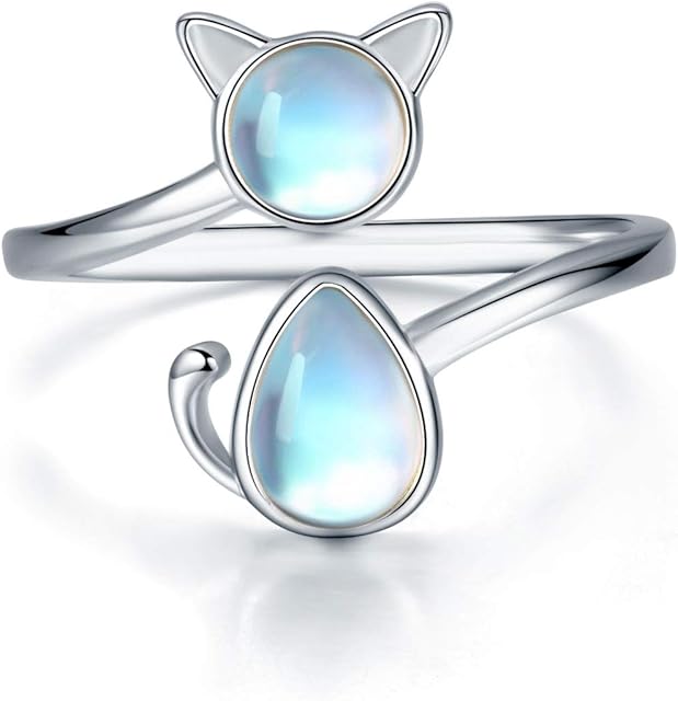 Moonstone Ring 925 Sterling Silver Bunny/Cat/Snake/Dragonfly/Butterfly Women's Ring Birthday Anniversary Promise Jewellery