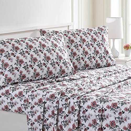 Modern Threads Juego de sábanas de 3 piezas con estampado Rose Bloom Twin