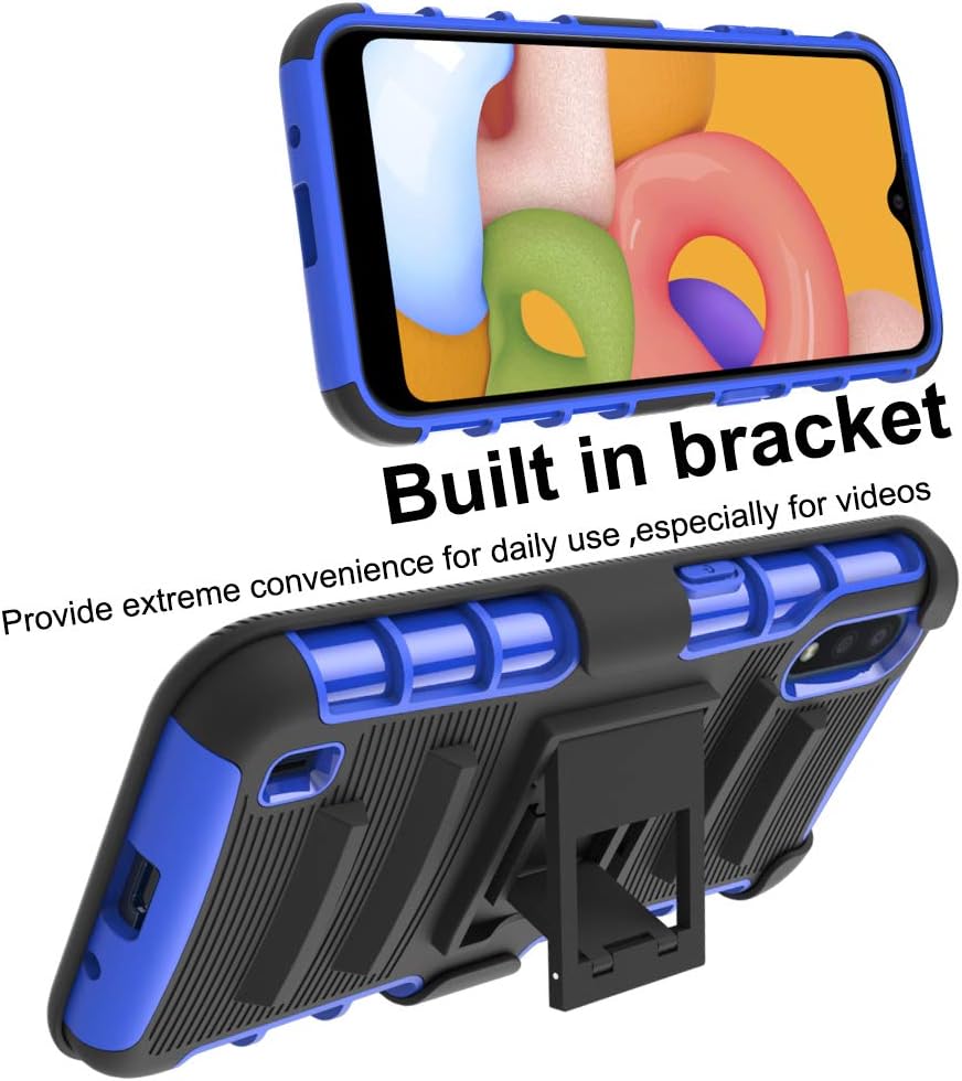 ChangeJ Compatible for Samsung A01 Case,Military Grade Protection with Tempered Glass Screen Protector Holster Belt Clip Amor Kickstand Case for Samsung Galaxy A01 - Blue