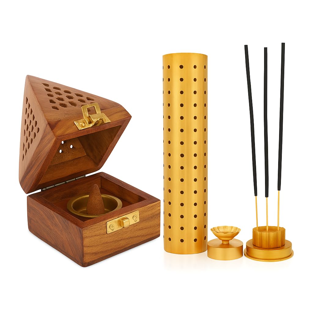 Sheesham Wood Dhoop Stand Combo - Elegant Incense Holder -3