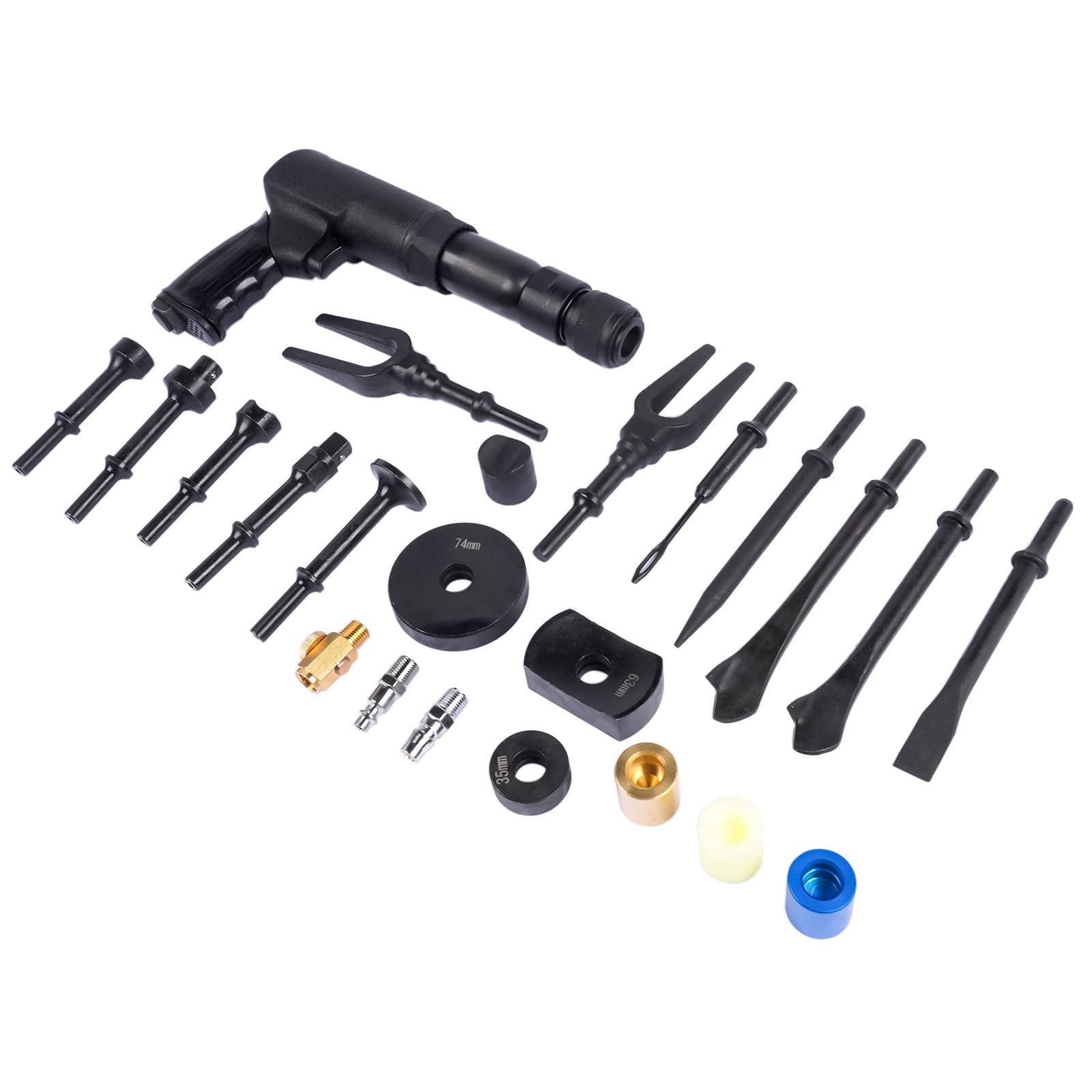 Martillo neumático astillador con kit de 19 accesorios - Martillo neumático versátil y resistente, kit de astillado incluido Hopzty