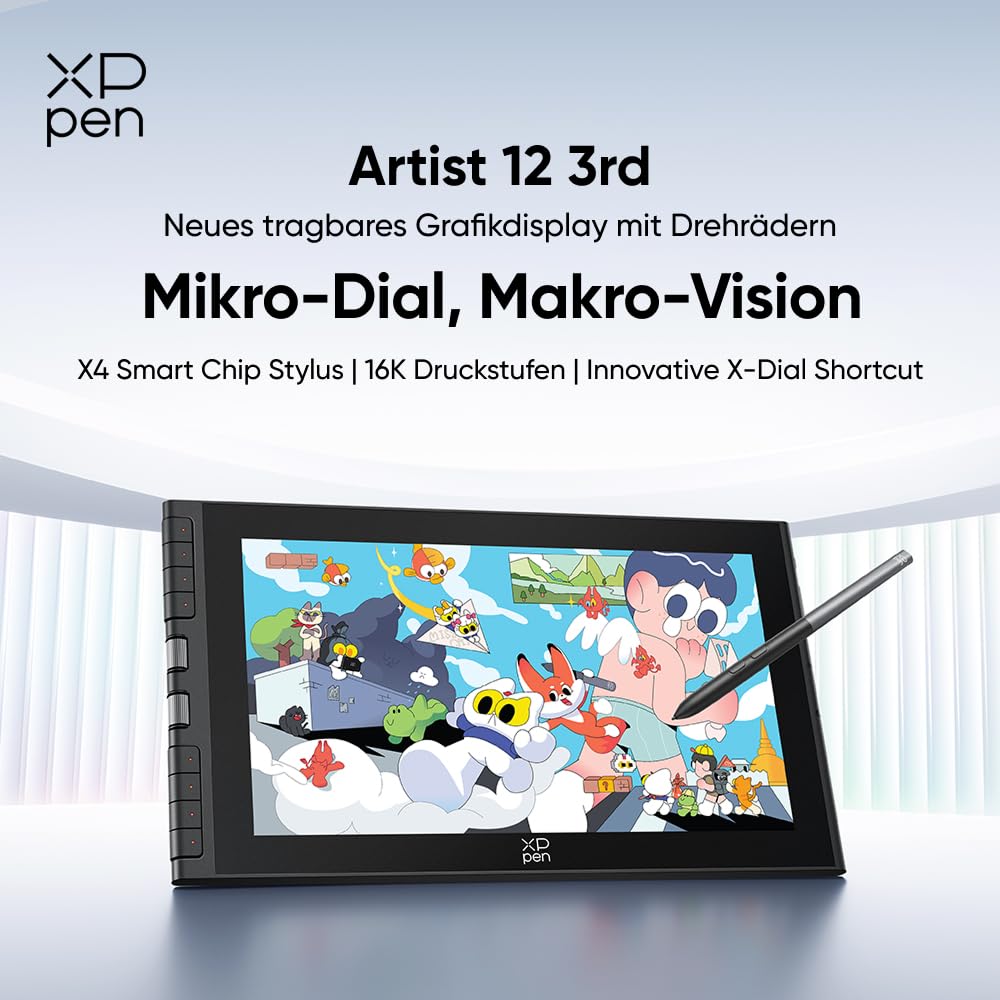 XPPen Artist 12 3rd Zeichentablet mit 11,9 Zoll Display Schwarz | X4 Smart Chip Stift, 16384 Druckstufen, X-Dial Shortcut, Ideal für Anfänger