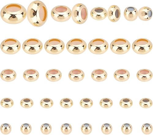 Miniatura 10 de PH PandaHall Separador de tapón chapado en oro de 18 quilates, 4 tamaños de cuentas de latón de goma, 40 cuentas deslizantes ajustables, tapón de