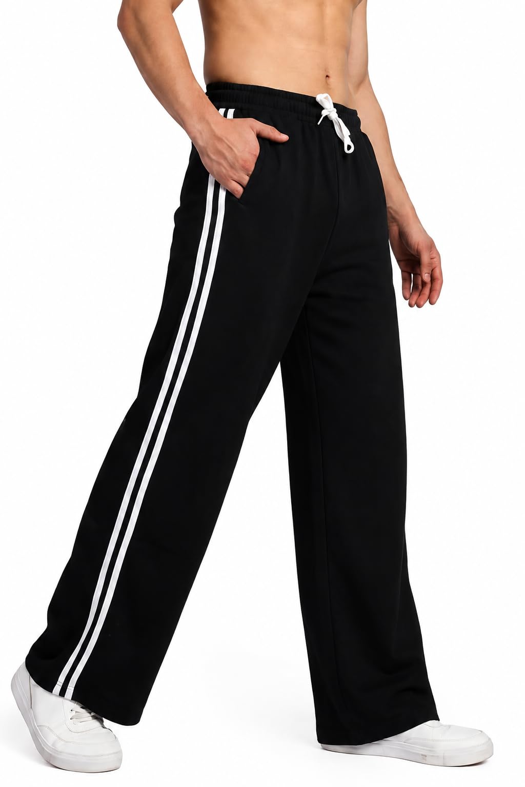 B2B Hub Men's Black Track Pant with White Side Stripes, Elastic Waistband, Drawstring-picture-51