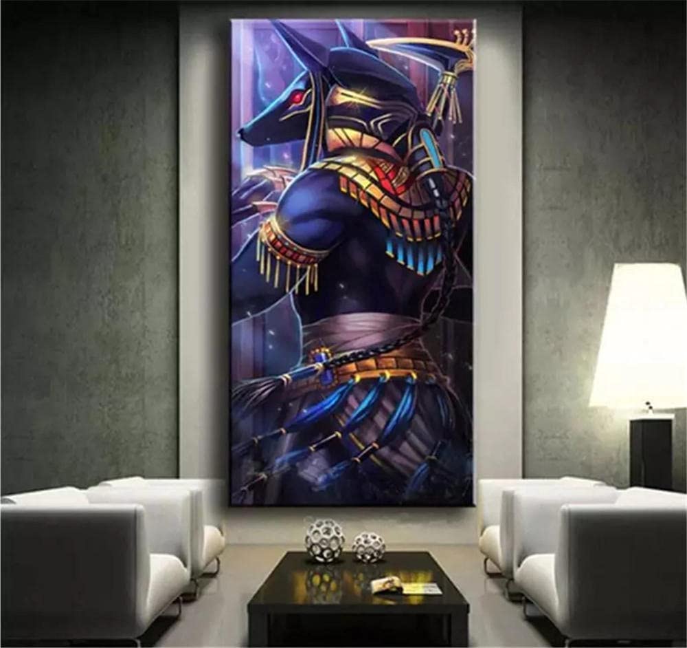 Diamentowe malarstwo zestawy, okrągłe, egipski bóg Anubis, 5D "zrób to sam", malarstwo diamentowe, duży haft, haft krzyżykowy, diamenty, płótno, rzemiosło artystyczne, dekoracja ścienna, prezent (50 x 100 cm)