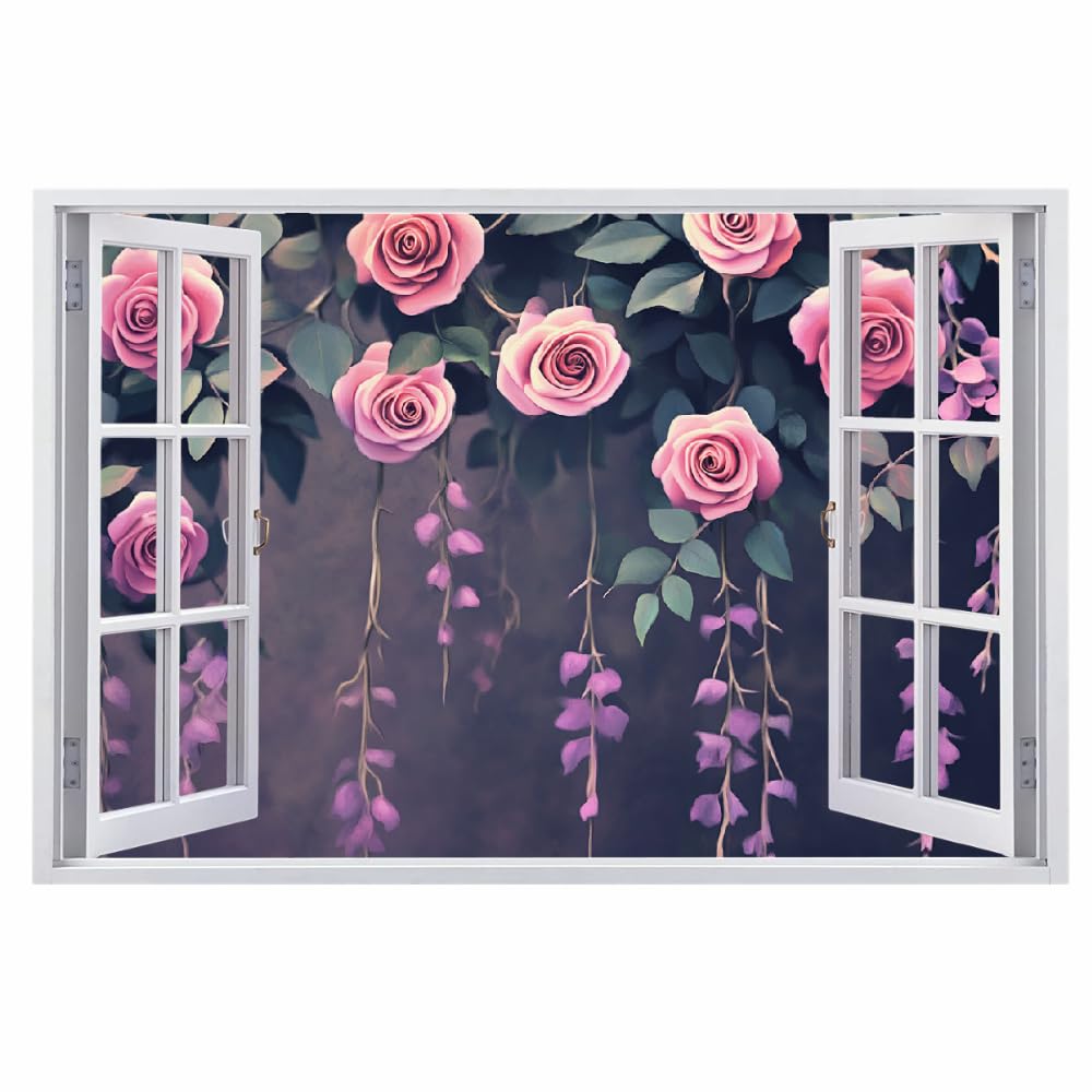 Wandbilder Wandtattoo 3D Rosenblüte Wanddurchbruch Wandaufkleber Natürliche Blumen Fensterdeko Bilder Wanddeko Mädchen Aufkleber Selbstklebend Fenstersticker Wandsticker Kinderzimmer Deko