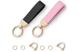 2 Pack Leather Keychains for Women and Men, Anti-Lost D-Ring Key Fob Holder with Keyrings