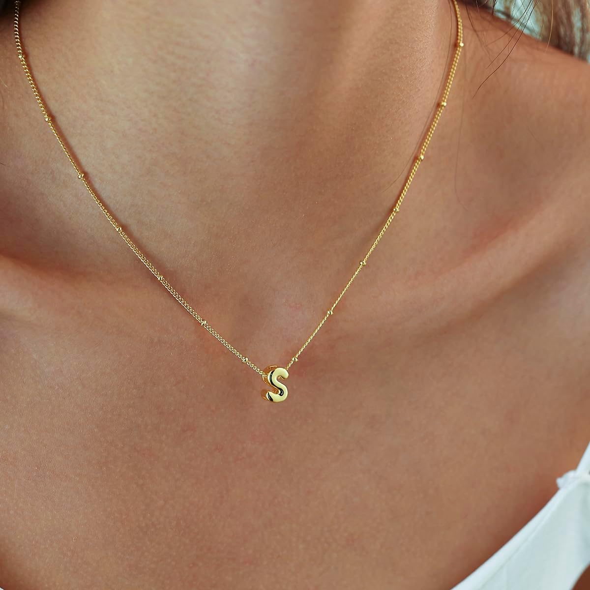 Bubble Letter Necklace Gold, Dainty Initial Necklaces for Women 14K Gold Plated Small A to Z Name Necklace Personalized Simple Initial Pendant Cute Choker Necklaces for Women Trendy Jewelry - Image 2