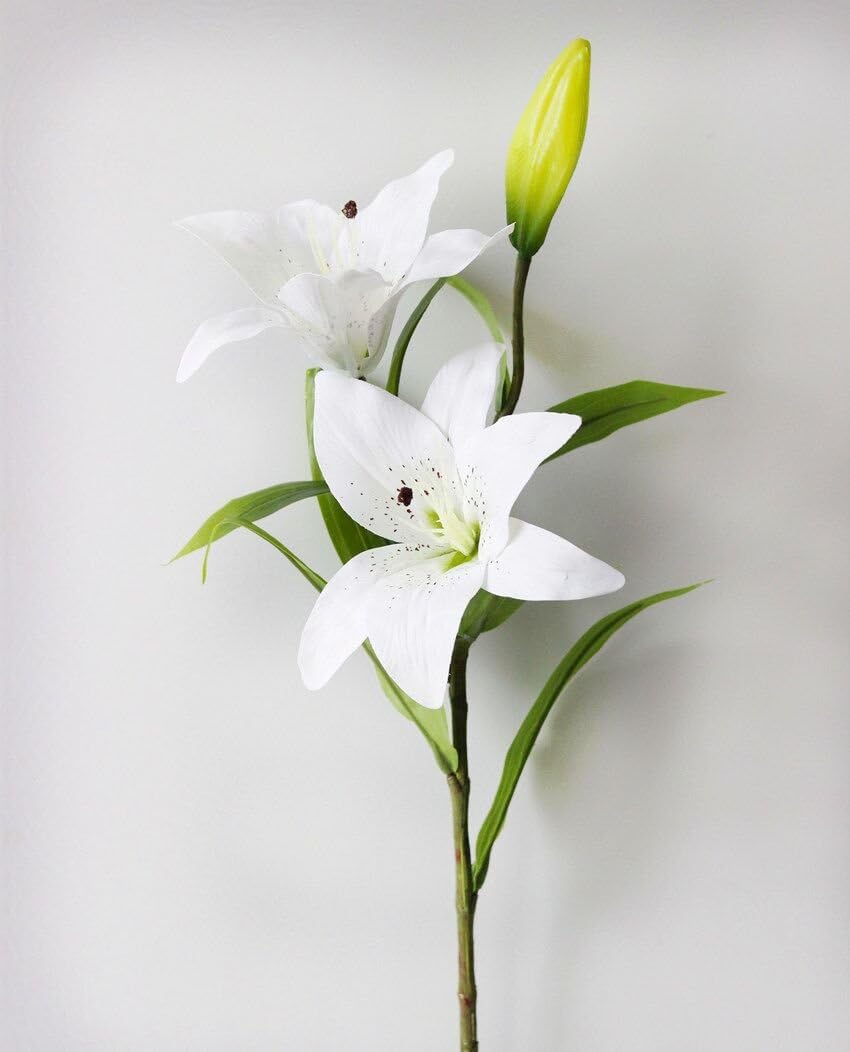 LEFU 5PCS Artificial Lilly Flower Bouquet 2 Head 1 Bud 29.53inch For Home Office Wedding Flower Aarragement (White)