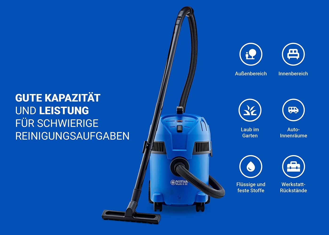 Nilfisk Multi II 22L Nass Trockensauger - Staubsauger für Werkstatt, Haus, Garten und Auto (1200 W)