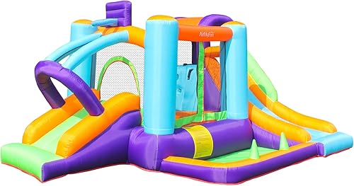 AirMyFun Casa inflable con soplador, casa inflable para niños al aire libre, castillo inflable con tobogán para patio trasero familiar